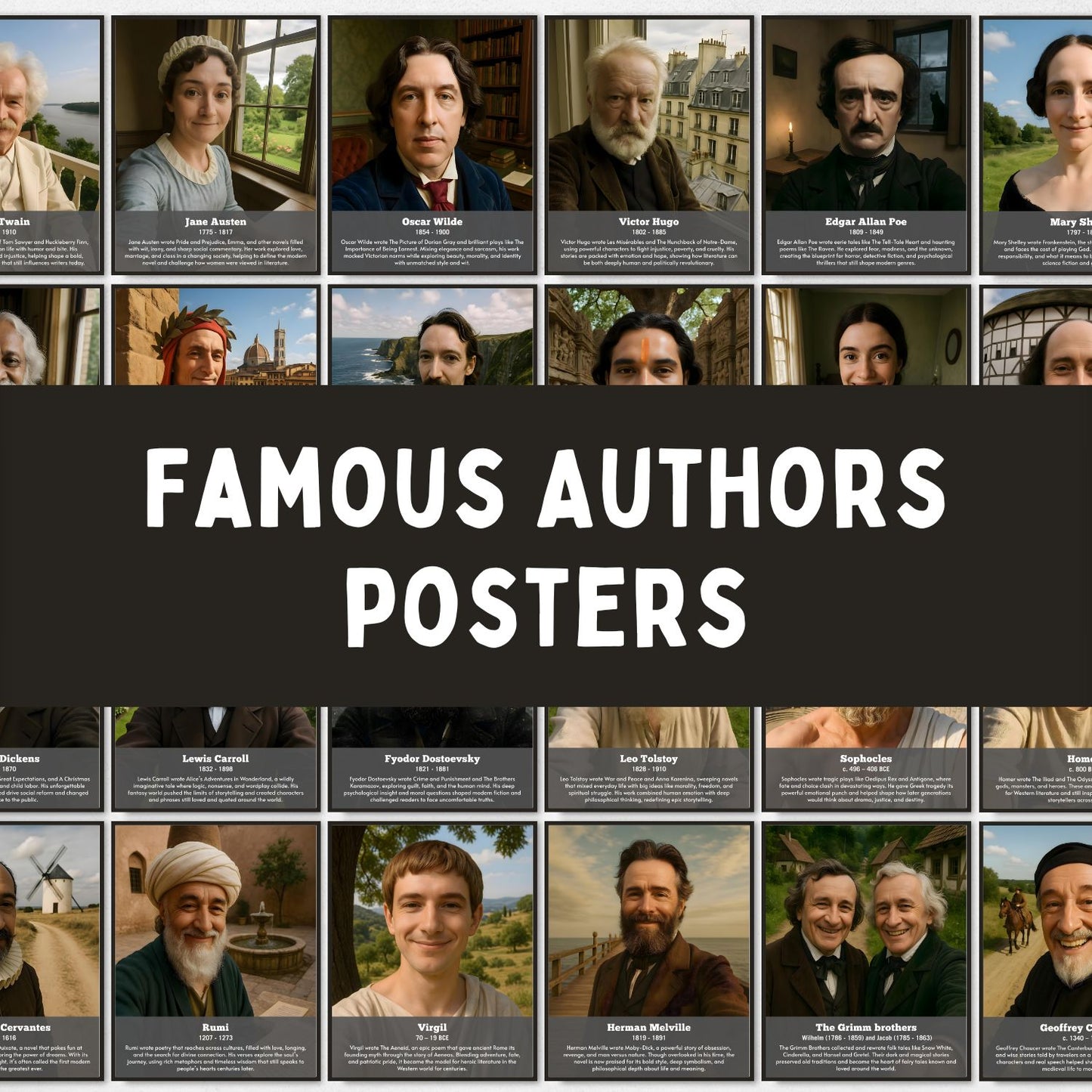 Famous Authors Posters for literature classroom decor