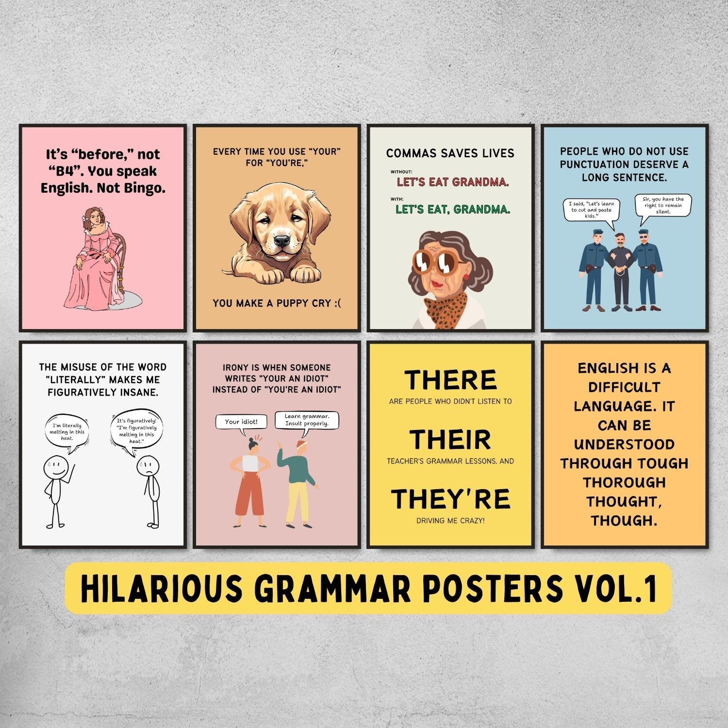 Funny Grammar Posters for English Classroom Decor