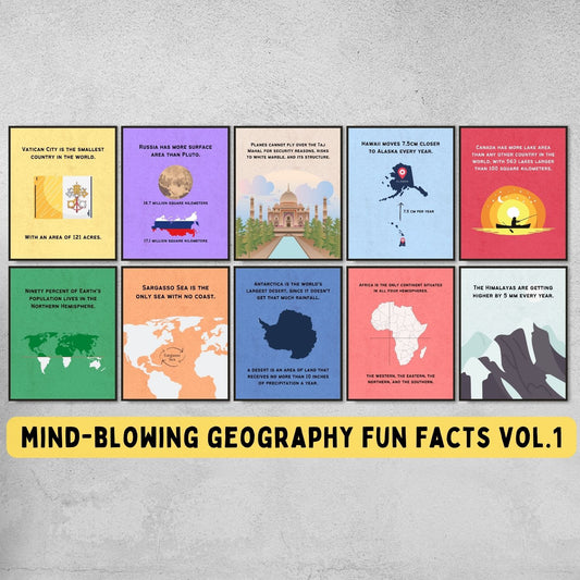 Geography fun facts posters for geography classroom decoration