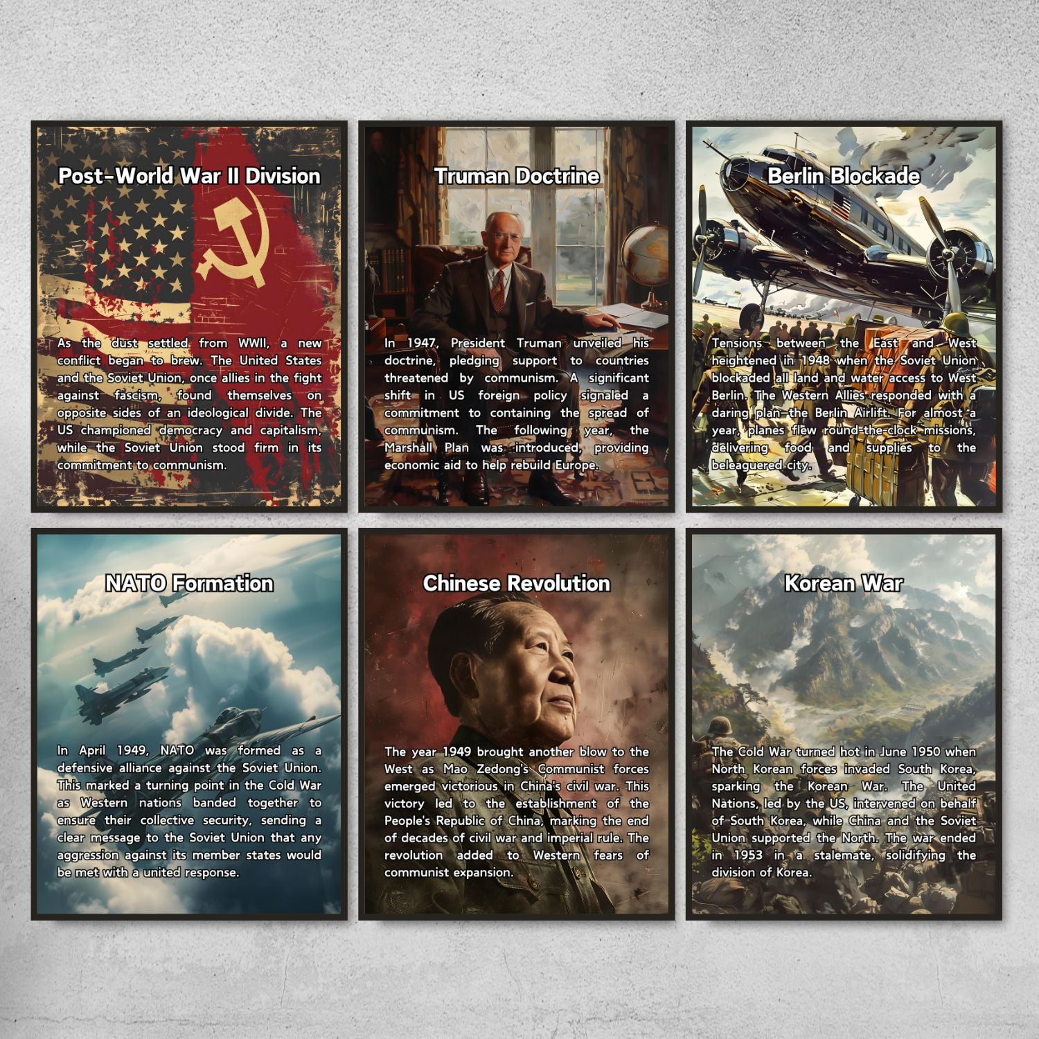 18 Chronological Cold War timeline posters for History classroom decor