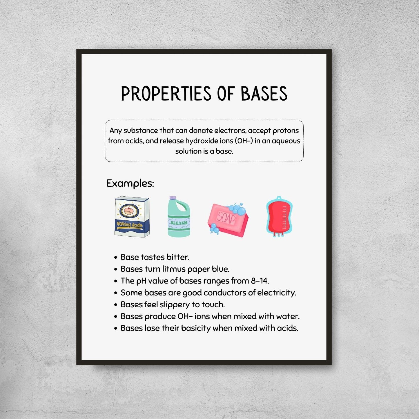 Acids and bases poster set for science class decoration