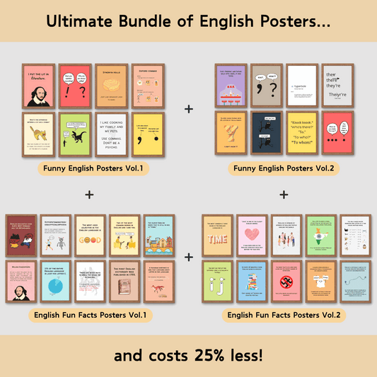 Bundle of fun facts and funny posters for english classroom decor