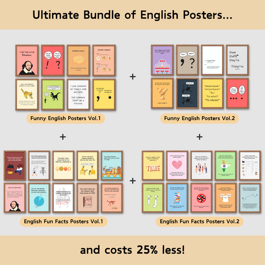 Bundle of fun facts and funny posters for english classroom decor