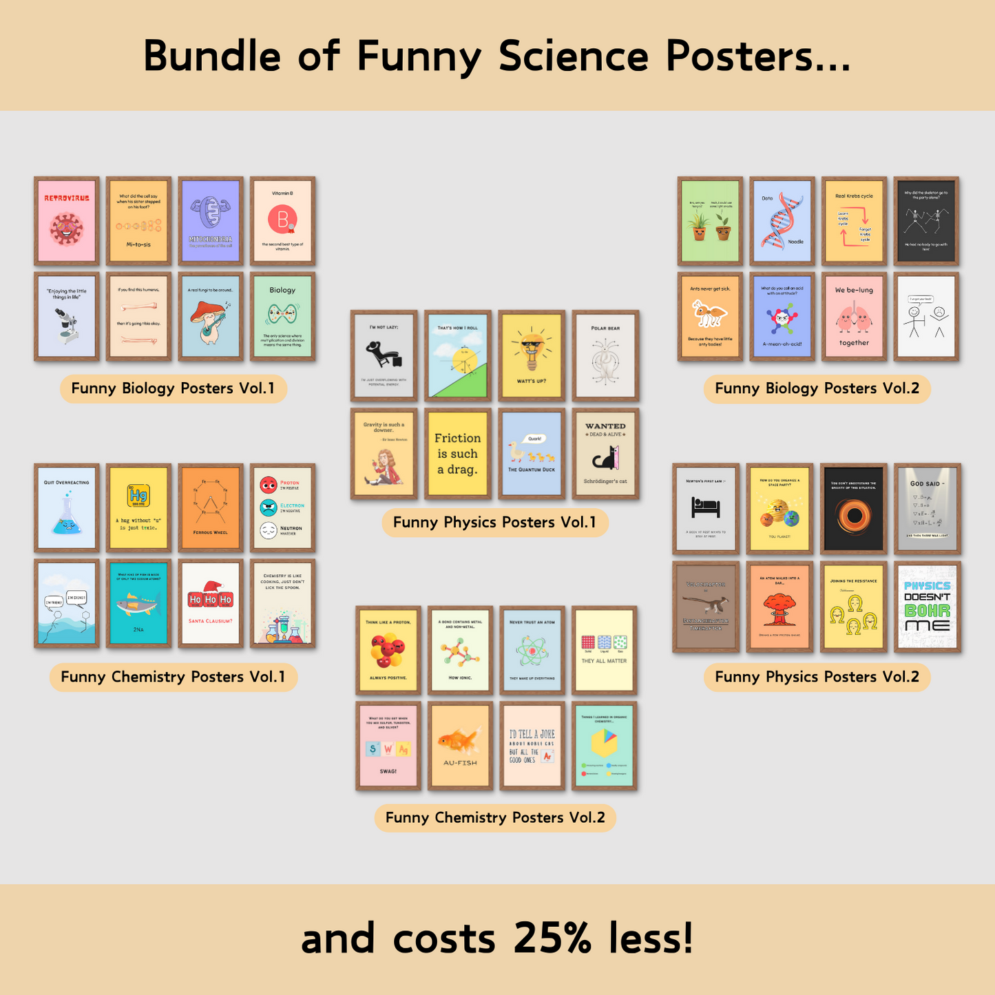 Bundle of funny science posters for classroom decor