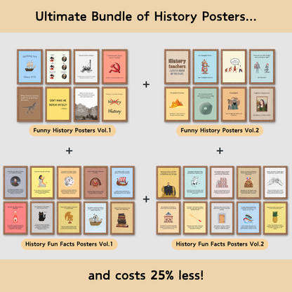 Bundle of fun facts and funny posters for history classroom decor