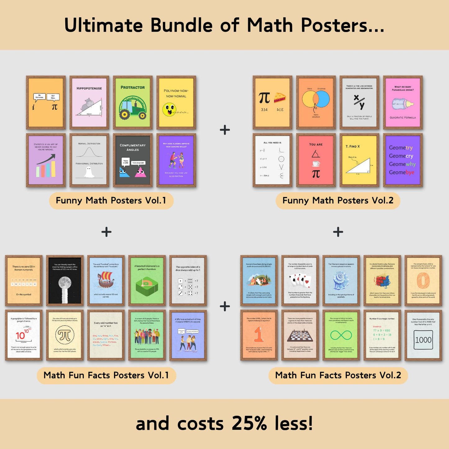 Bundle of fun facts and funny posters for math classroom decor