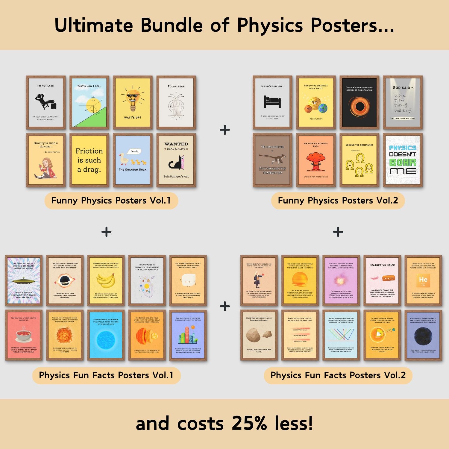 Bundle of fun facts and funny posters for physics classroom decor