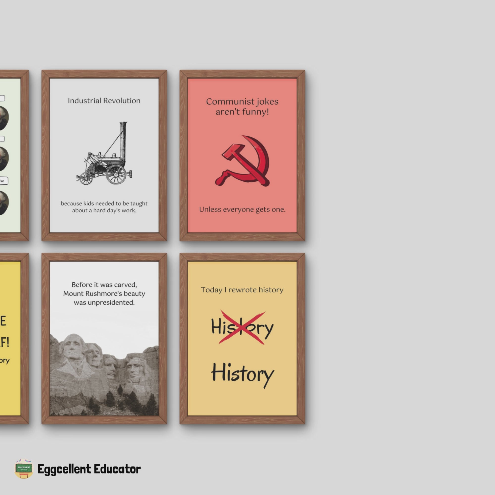 Bundle of fun facts and funny posters for history classroom decor