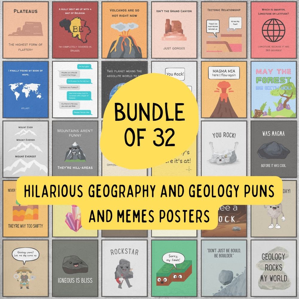 Bundle of funny posters for geography and geology classroom decor