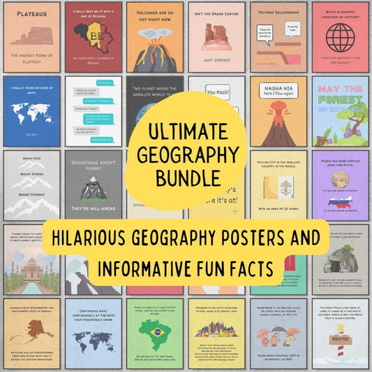 Bundle of fun facts and funny posters for geography classroom decoration