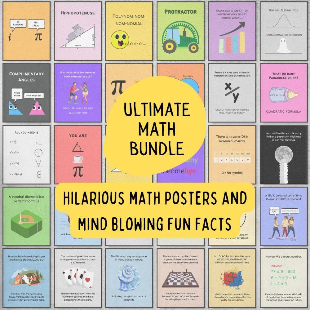 Bundle of fun facts and funny posters for math classroom decoration