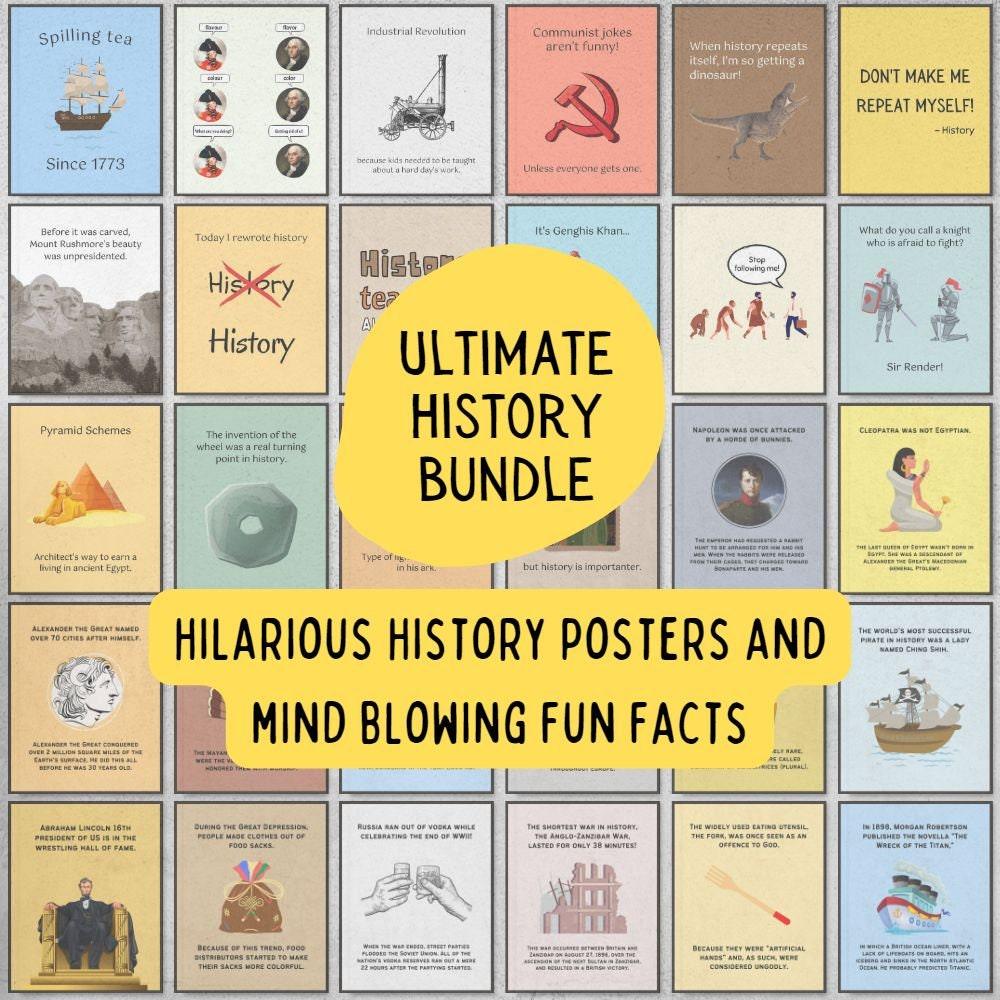 Bundle of fun facts and funny posters for history classroom decoration