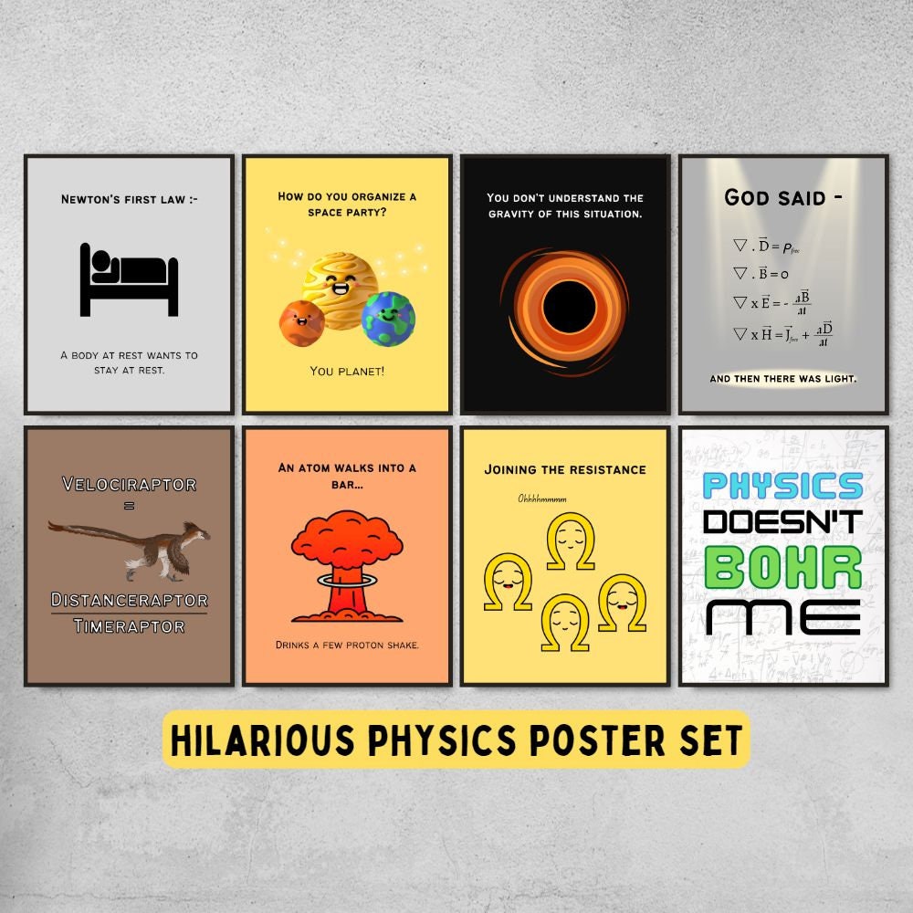 funny physics posters for science classroom decoration and teacher gifts