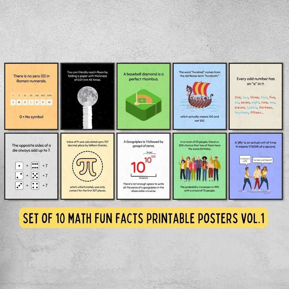 fun facts posters for math classroom decoration