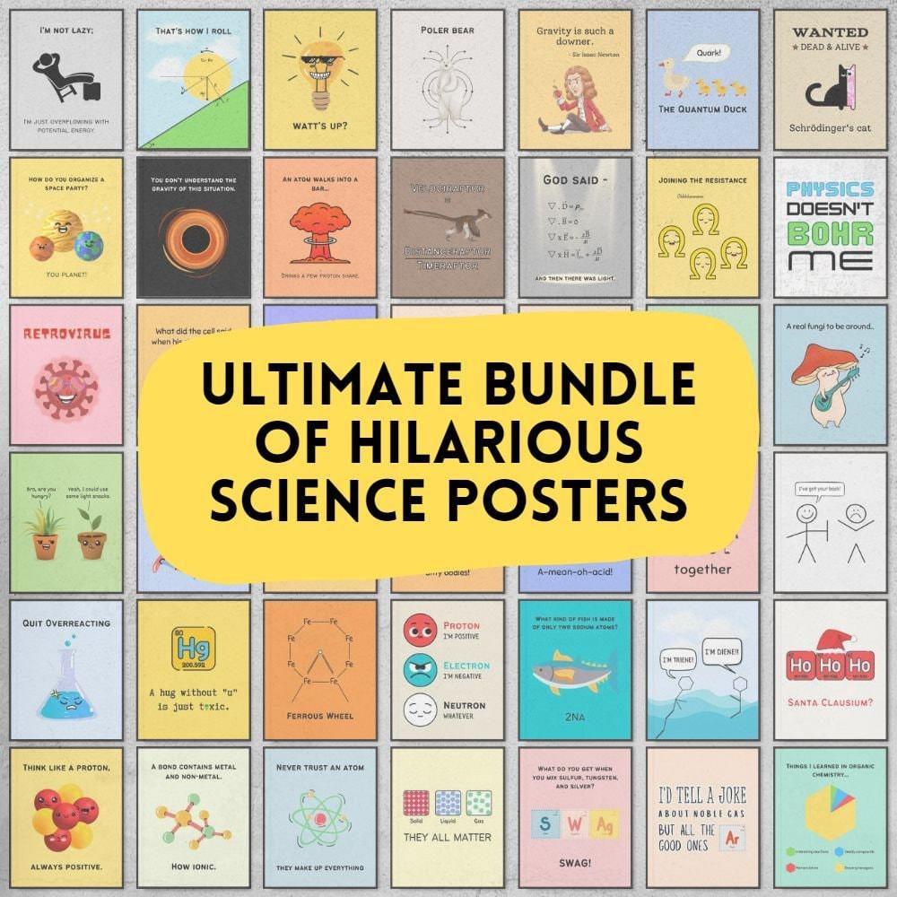 Bundle of funny science posters for classroom decor